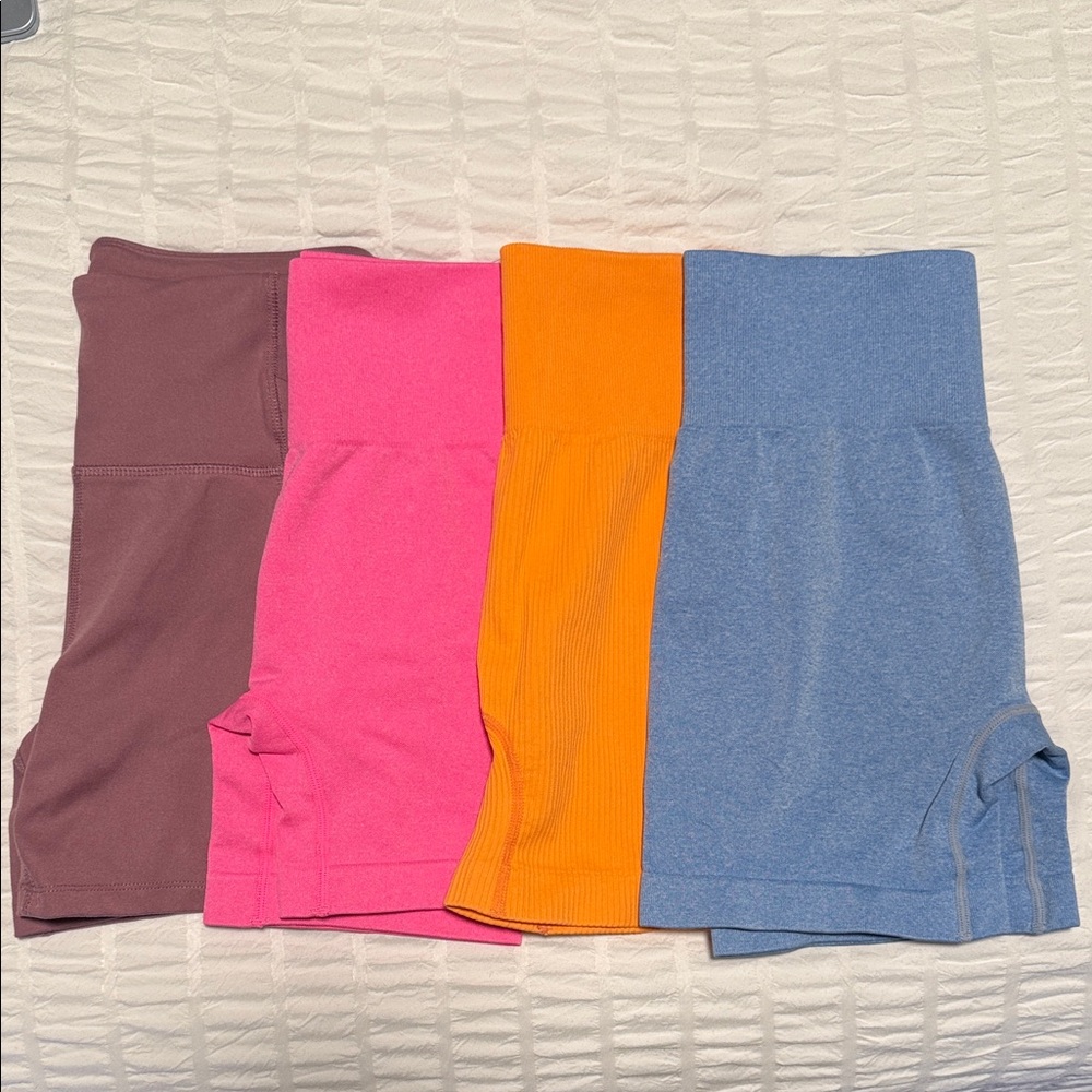 Women's High-Waisted Gym Shorts - Pink, Orange, Blue, and Mauve